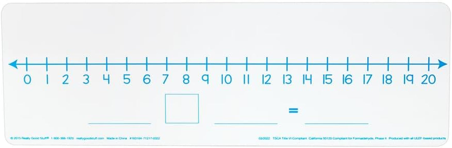 Number Line Dry Erase Boards – Two-Sided Boards Feature 0-10 Number Line on One Side, 0-20 on the Other, Write and Wipe, 12”X4” (Set of 6), Number Line for Students