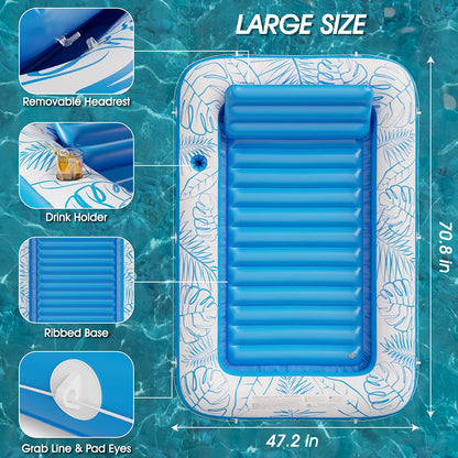 Inflatable Tanning Pool Lounger Float -  4 in 1 Sun Tan Tub Sunbathing Pool Lounge Raft Floatie Toys Water Filled Bed Mat Pad for Adult Blow up Kiddie Pool Kids Ball Pit Pool (L)