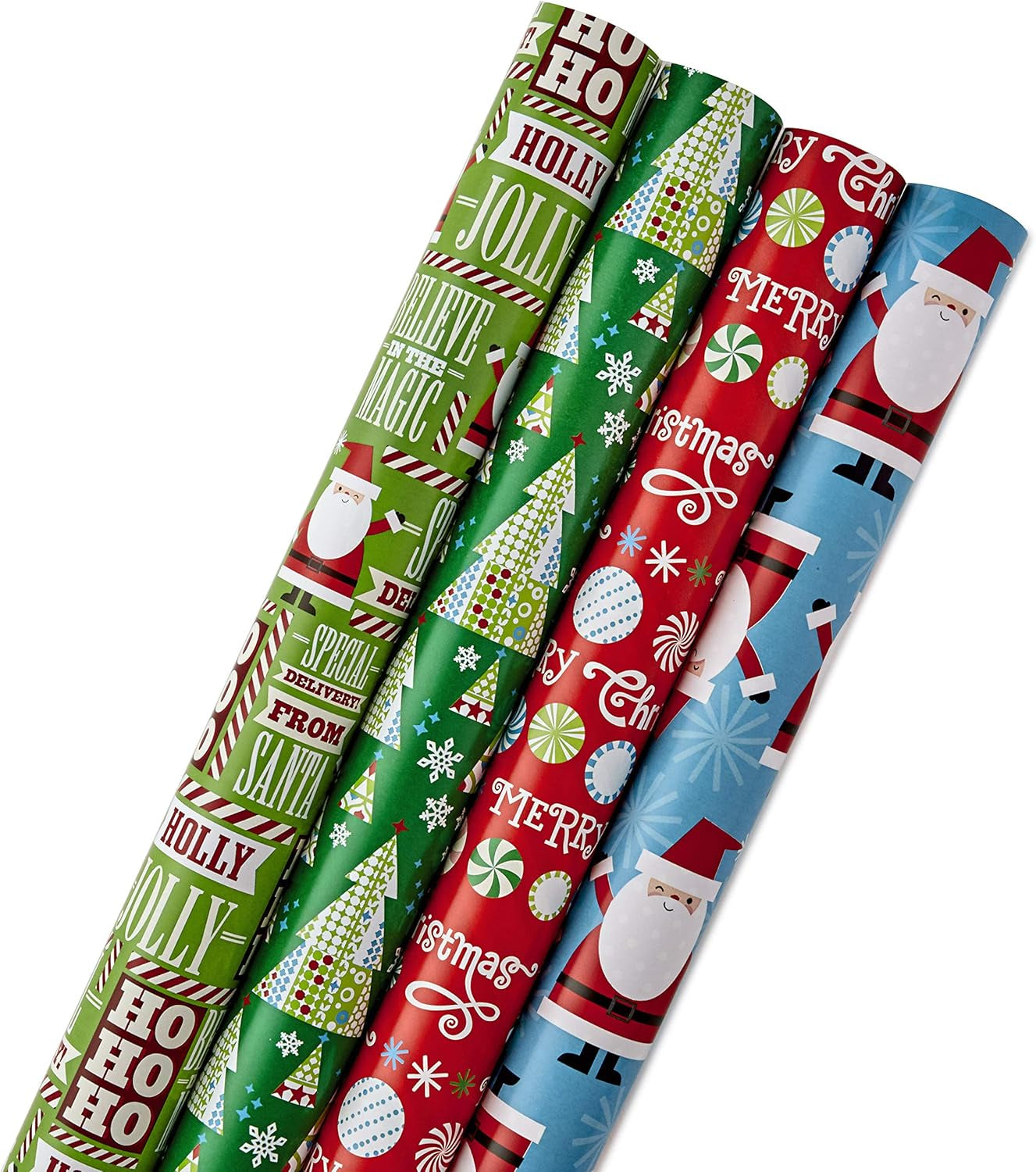 Reversible Quad Pack Wrapping Paper (Santa & Trees, 4 Gift Wrap Rolls)