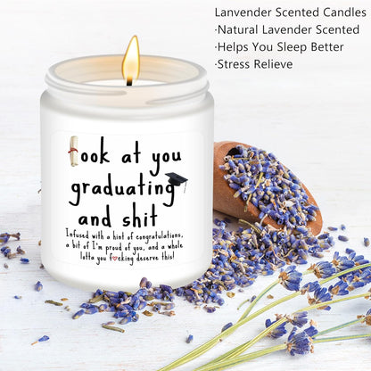 Graduation Gifts, Funny Graduation Gifts for Her Him, Best Congratulations College Graduation Gifts, Masters, Phd Degree Graduation Gifts for Women Men - 9 Oz Lavender Scented Candles Gifts