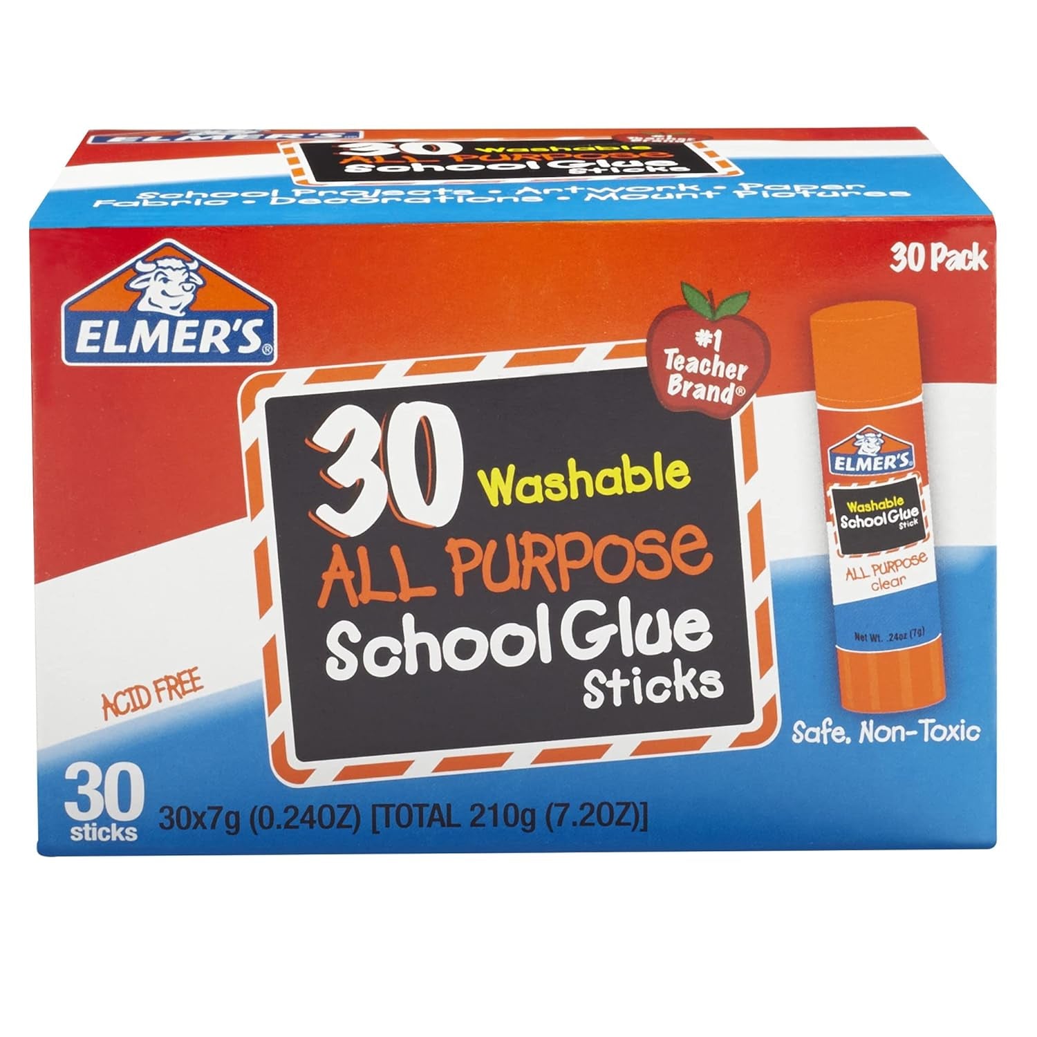 All Purpose School Glue Sticks, Washable, 7 Grams, 30 Count