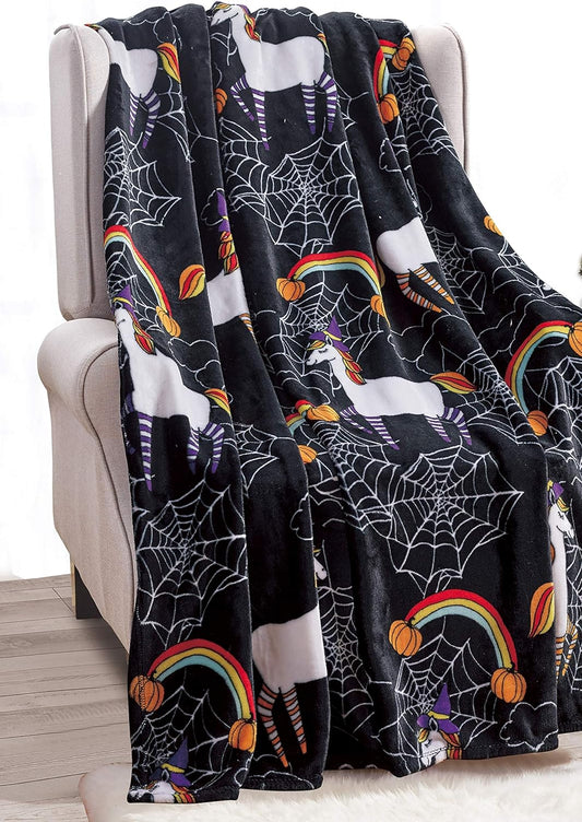 Lightweight Printed Throw Blanket- All Season, Ultra Soft, Cozy and Plush- Decorative Throw Blankets, Perfect for Lounging, 50 X 60 Inches, Black Unicorn, Throw Blanket