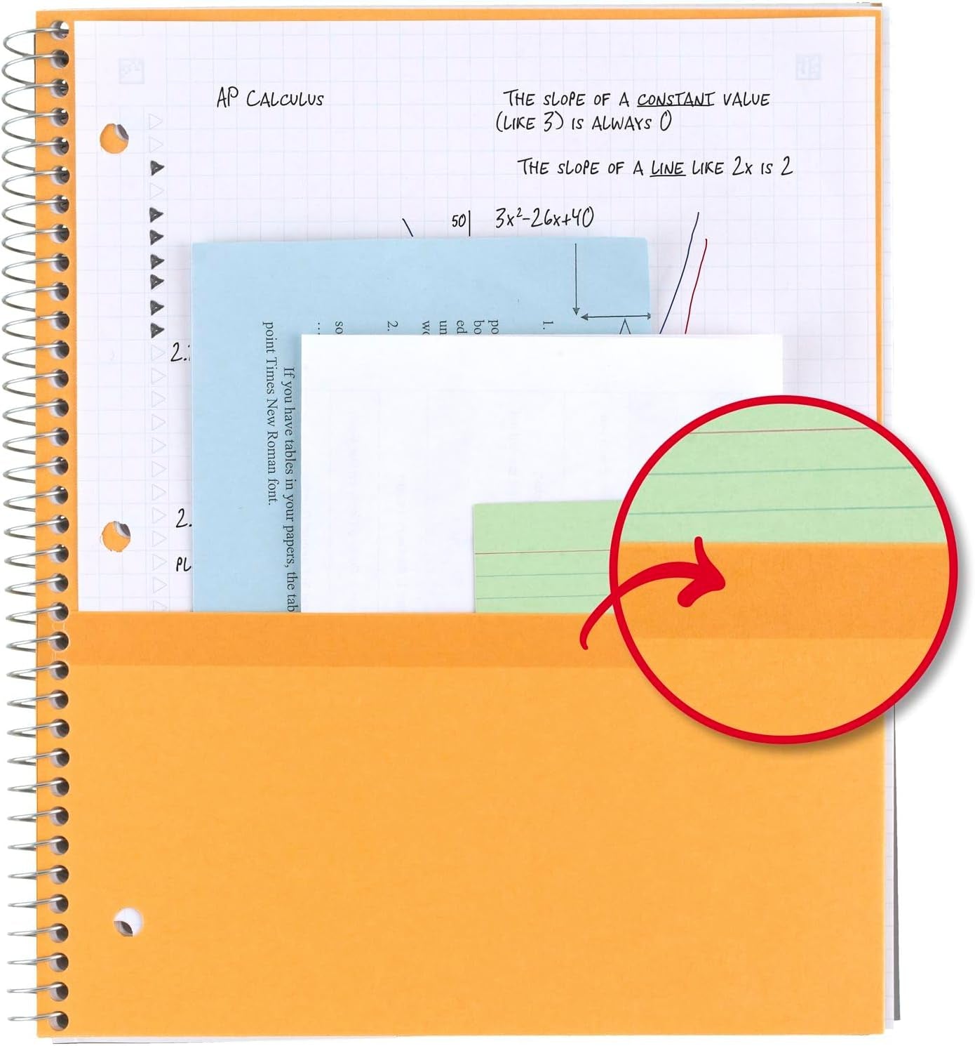 Spiral Notebook + Study App, 6 Pack, 1 Subject, Graph Ruled Paper, 8-1/2" X 11", 100 Sheets, Fights Ink Bleed, Water Resistant Cover, Purple, Orange, Green, Blue, Gray, Black (73549)