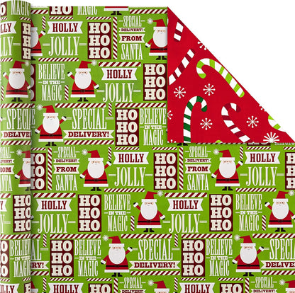 Reversible Quad Pack Wrapping Paper (Santa & Trees, 4 Gift Wrap Rolls)