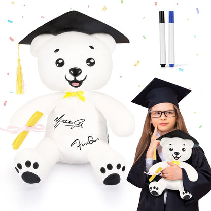12 Inch 2024 Graduation Autograph Stuffed Bear with Marking Pen,Kids Congrats Grad Graduation Plush Animal Toy Congratulations Graduation Gift for Graduate Party