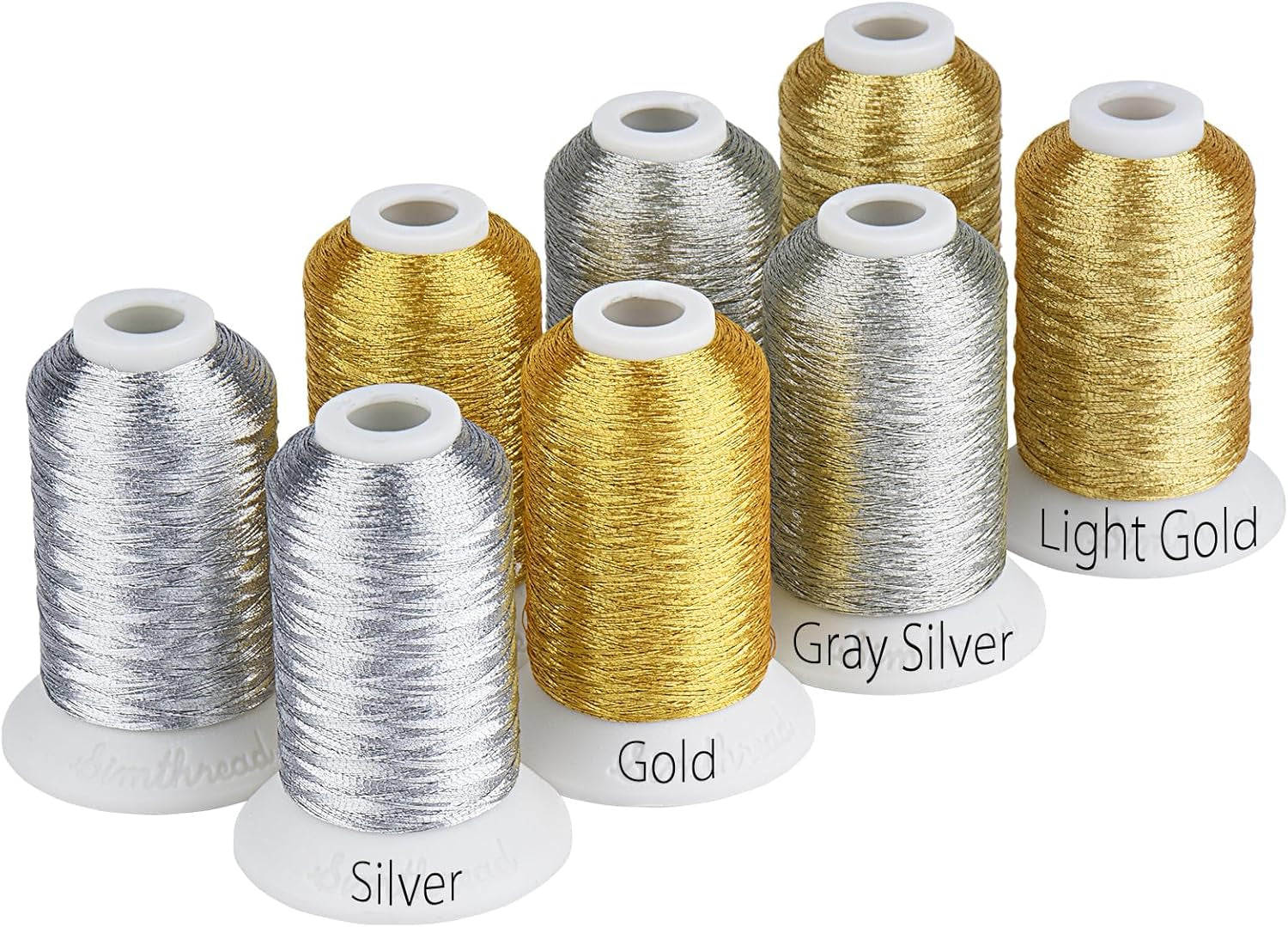 6 Spools Metallic Embroidery Machine Thread (3 Gold+ 3 Silver Colors) 500M(550Y) for Embroidery and Decorative Sewing