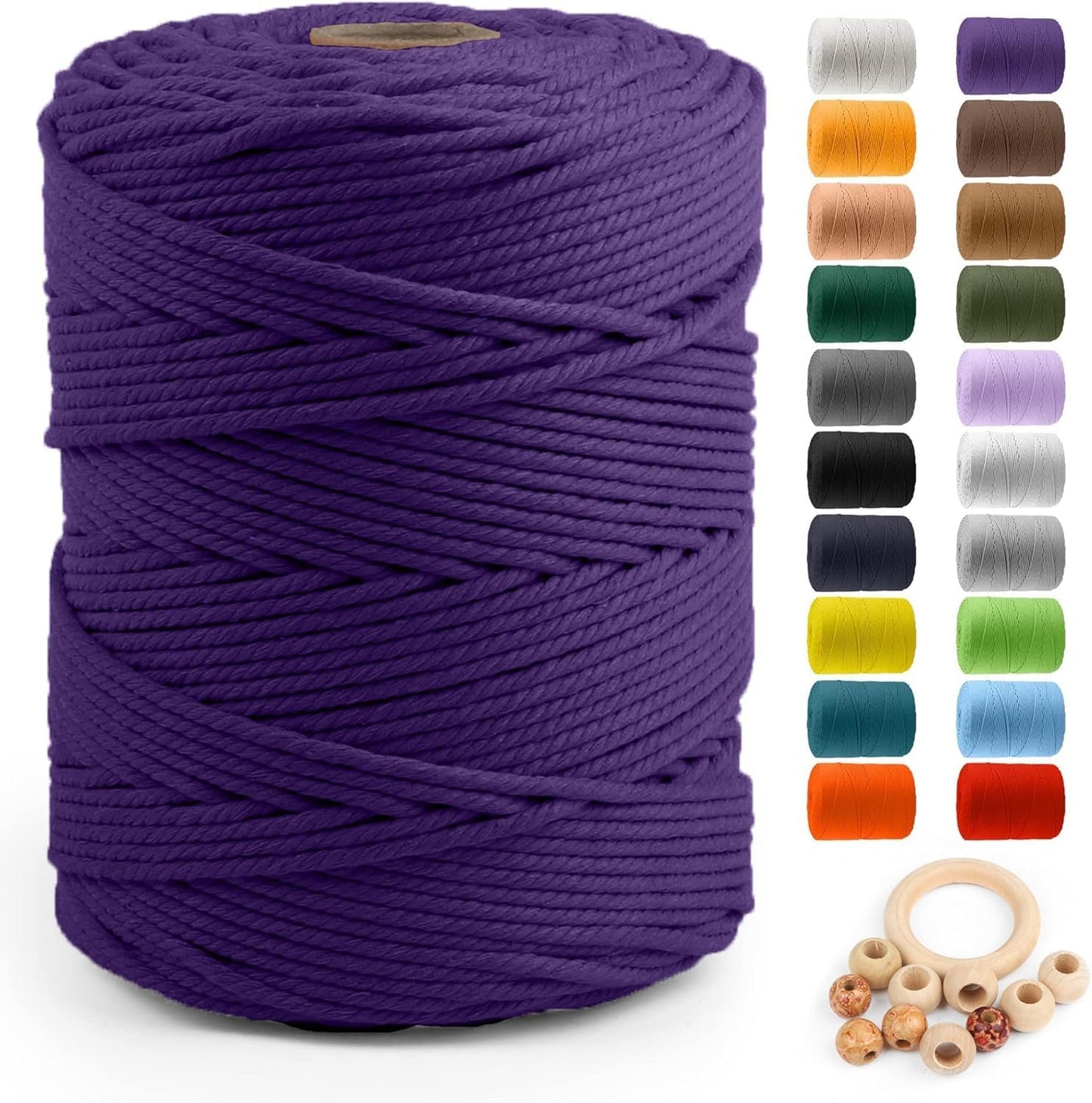 Macrame Cotton Cord 5Mm X 109 Yards,  100% Natural Handmade Colorful 4 Strands Twisted Braided Cotton Rope for Wall Hanging Plant Hangers Gift Wrapping Tapestry DIY Crafts(100M,White)