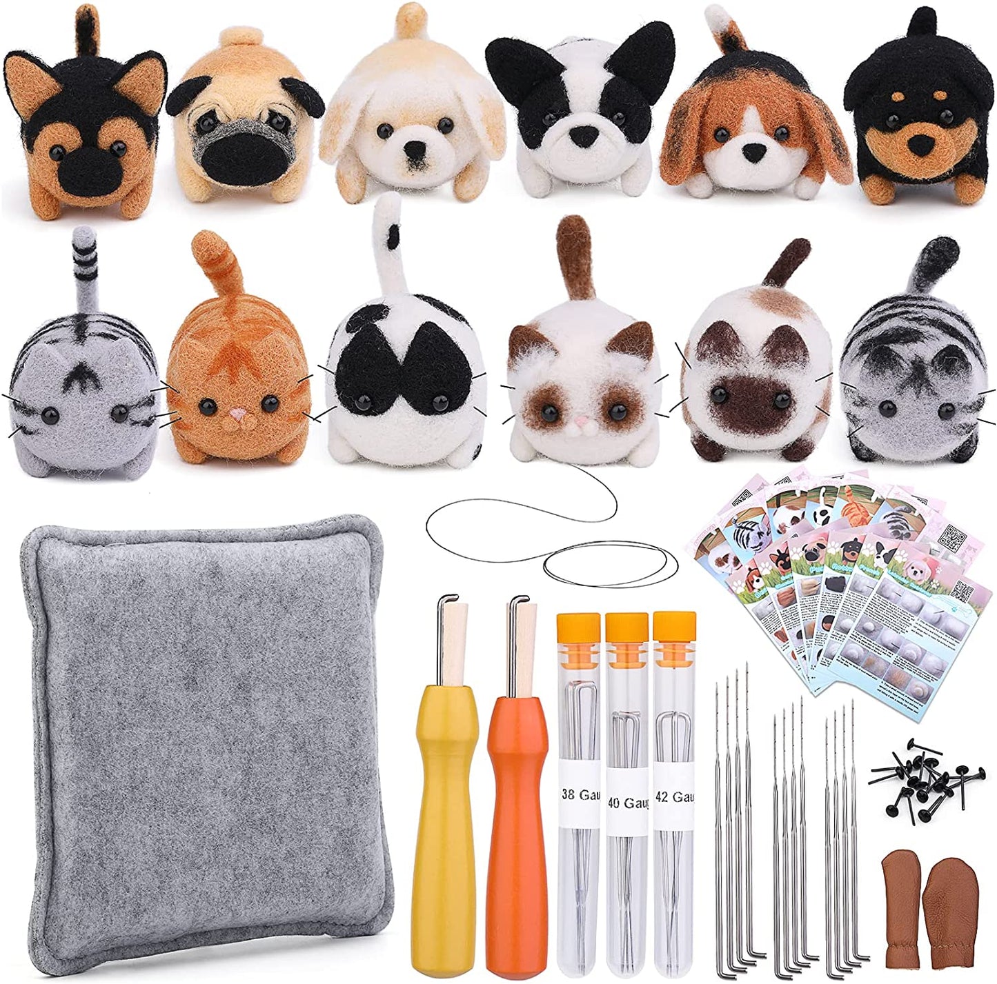 Needle Felting Kit,12 Pieces Doll Making Wool Needle Felting Starter Kit with Instruction,Felting Foam Mat and DIY Needle Felting Supply for DIY Craft Animal Home Decoration Birthday Gift