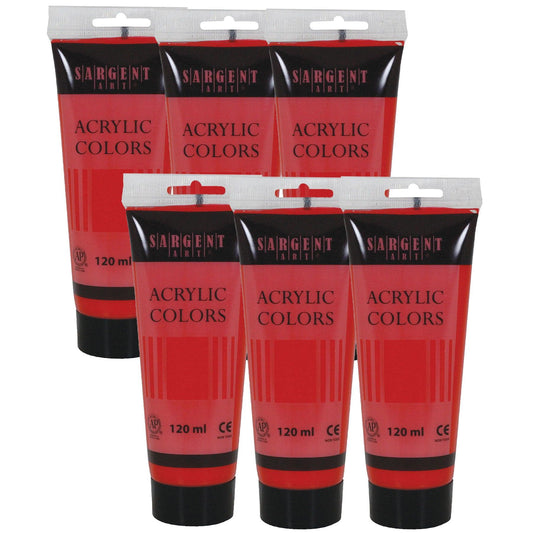 Acrylic Paint Tube, 120 ml, Cadmium Red Hue, Pack of 6 - Loomini