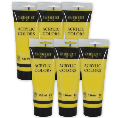 Acrylic Paint Tube, 120 ml, Yellow/Primary Yellow, Pack of 6 - Loomini