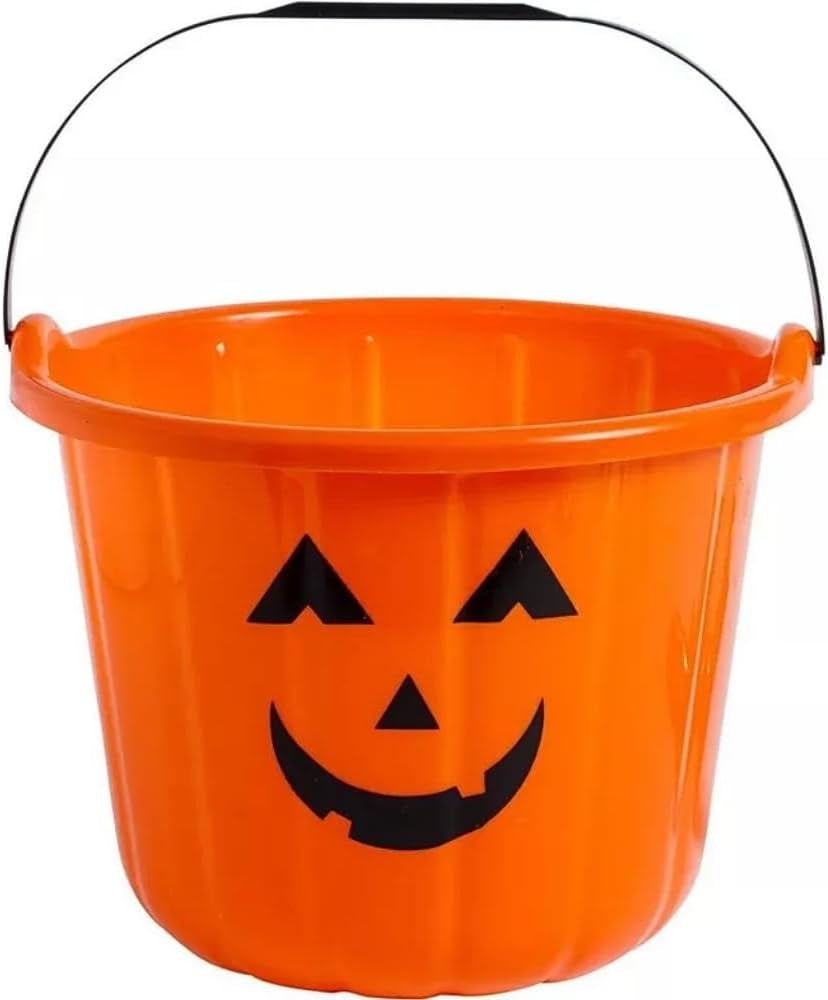 Creepy Orange Jack-O'-Lantern Plastic Treat Bucket - 7 (1 Pc.) - Durable & Spacious Halloween Candy Pail - Perfect for Trick-Or-Treat Fun & Festivities