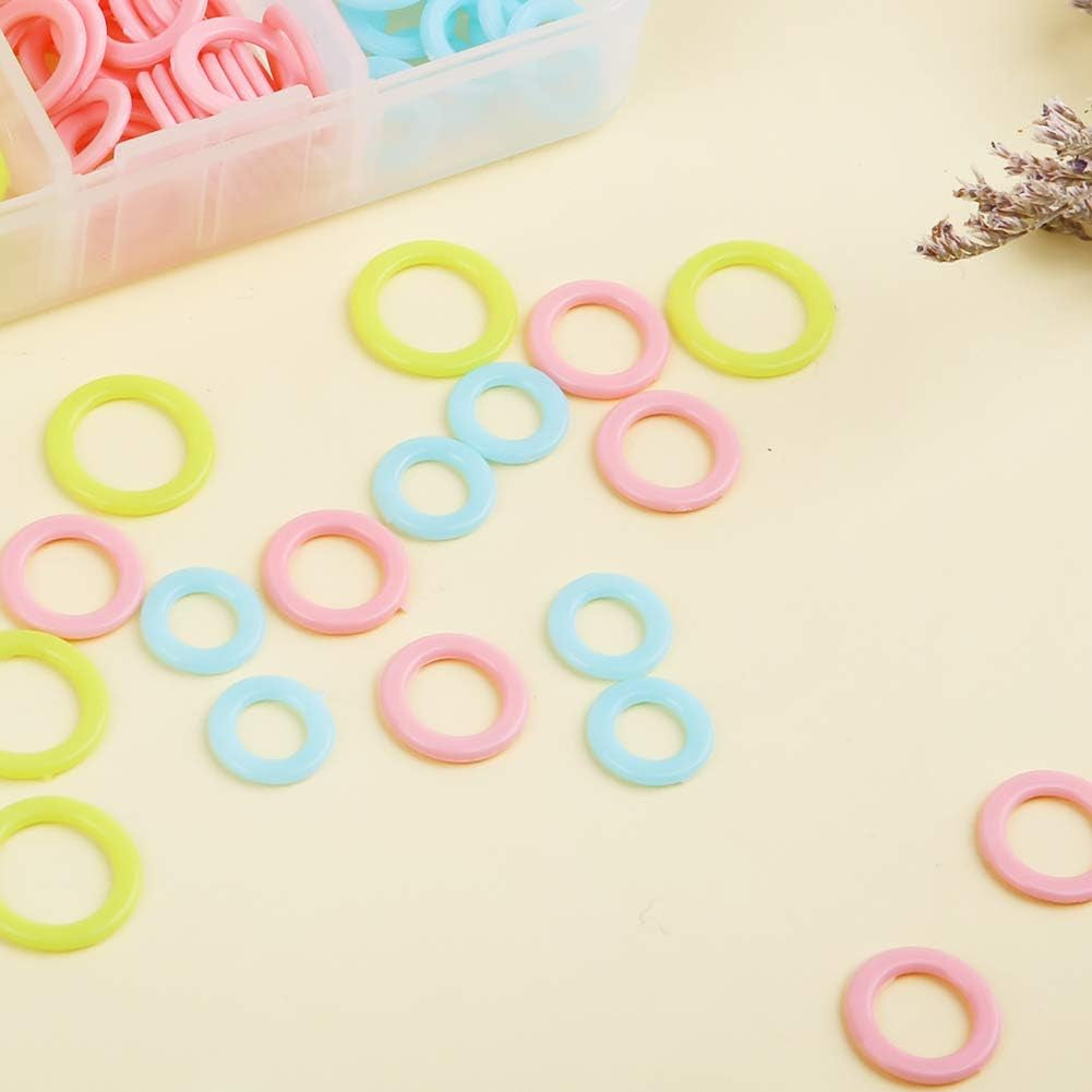 220 Pcs Random Colors O-Rings, Stitch Markers Rings(S/M/L) Crochet Locking Stitch Ring for Knitting/Crochet/Etc with 1 Pcs Storage Box