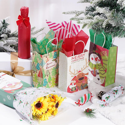 Christmas Tissue Paper, 180 Sheets 19.7" X 19.7" Xmas Wrapping Paper in 12 Different Designs Christmas Series Tissue Paper Bulk for Gift Wrapping Wine Bottles DIY Crafts Decor