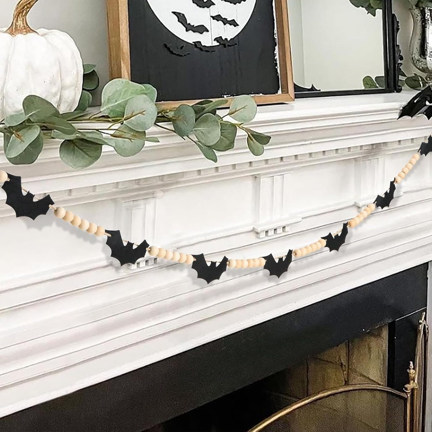 Fall Decor-Fall Decorations for Home-Felt Pumpkins Wood Bead Garland for Fall Decor- Halloween Thanksgiving Farmhouse Felt Pumpkins Banner for Fireplace Mantel Walls