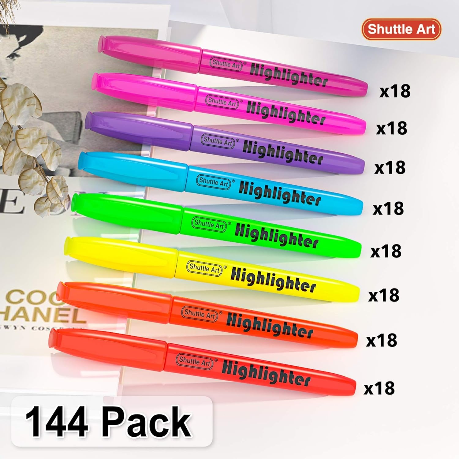 144 Pack Highlighters, Highlighters Assorted Colors Set, 8 Bright Colors Chisel Tip Highlighter Markers Bulk for Kid and Adult Coloring, Highlighting as School Supplies