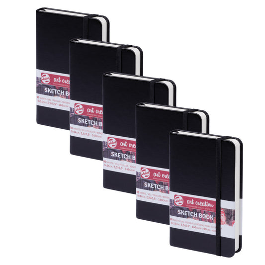 Sketchbook, 80 Sheets, 90lbs, Black Cover, 3.5" x 5.5", Pack of 5