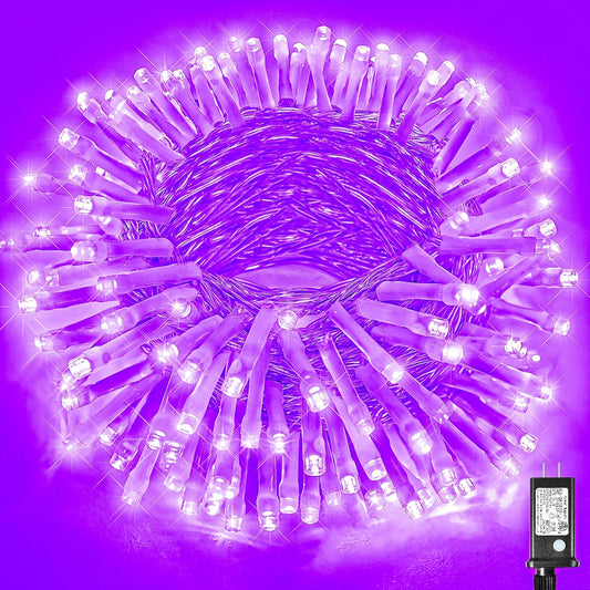 300 LED Halloween Lights Outdoor, 99Ft Purple Halloweem String Lights Indoor Clear Wire 8 Modes Waterproof Plug in Purple Christmas Lights with Timer Memory for Room Tree Party Decorations