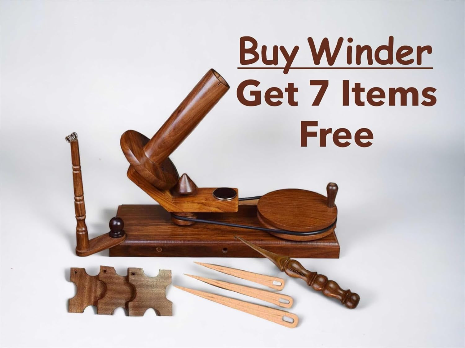 𝐋𝐚𝐫𝐠𝐞 𝐂𝐚𝐩𝐚𝐜𝐢𝐭𝐲 𝐘𝐚𝐫𝐧 𝐖𝐢𝐧𝐝𝐞𝐫 - Hand Operated Wooden Yarn Ball Winder. Support 10 to 12 Oz of Yarn Fiber Wool String with Free Crochet Hook (7PCS Rosewood Winder)