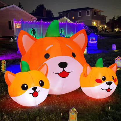 5 FT Long Halloween Inflatables Pumpkin Dog Outdoor Decorations Blow up Yard Dog Head Combo Decoration with Built-In Leds for Indoor Party Garden Lawn Holiday Decor