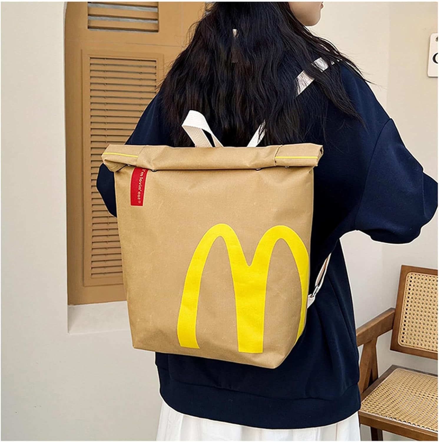 Funny Paper Bag Fashion Large Capacity Backpack Cute Personalized Shoulder Crossbody Bag Casual Canvas Notebook Bag Gift for Girl Women Frends