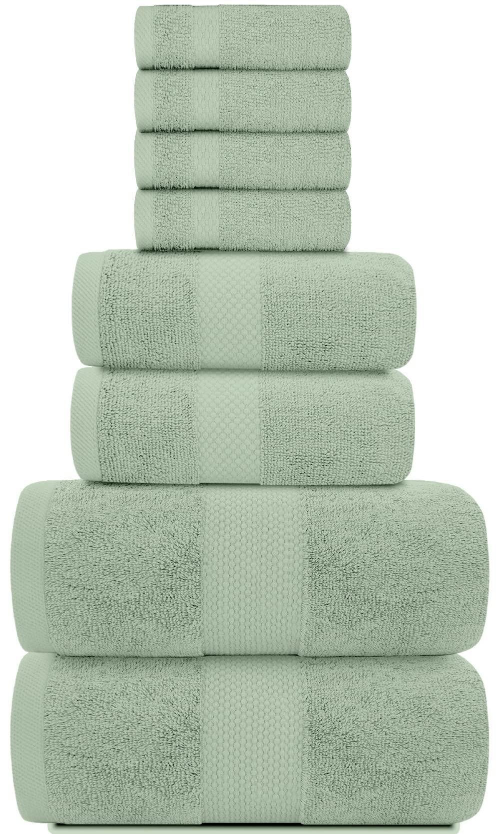 Luxury Green Bath Towel Set   Combed Cotton Hotel Quality Absorbent 8 Piece