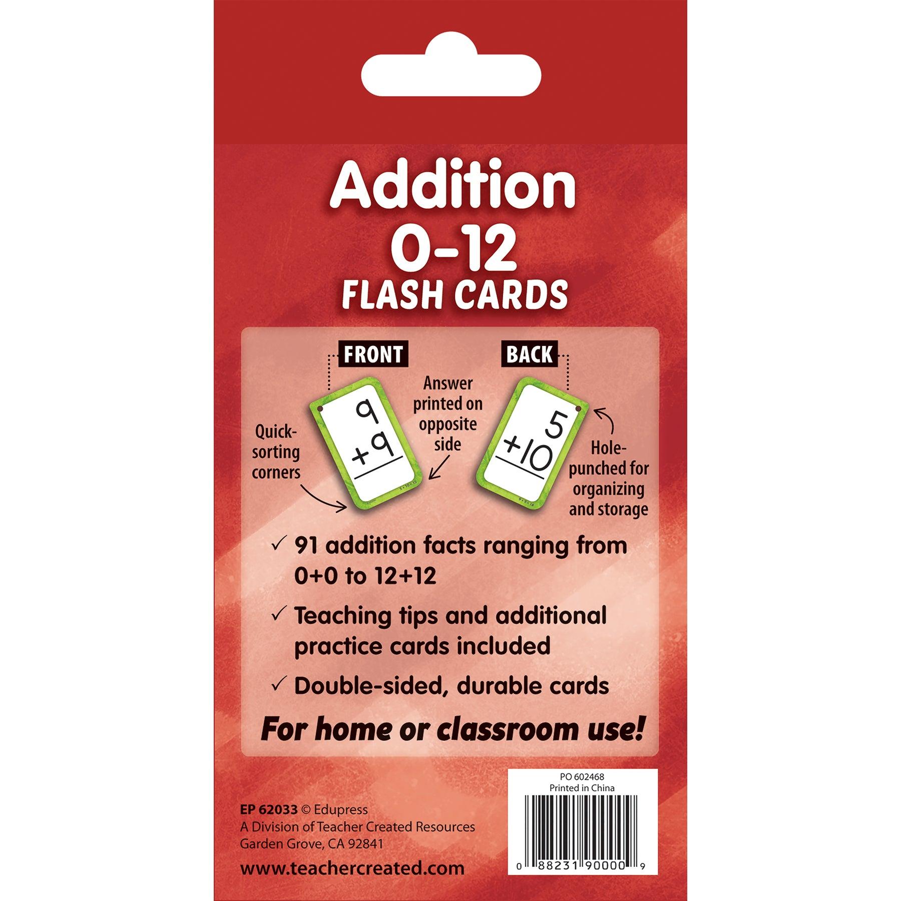 Addition 0-12 Flash Cards, 6 Packs - Loomini