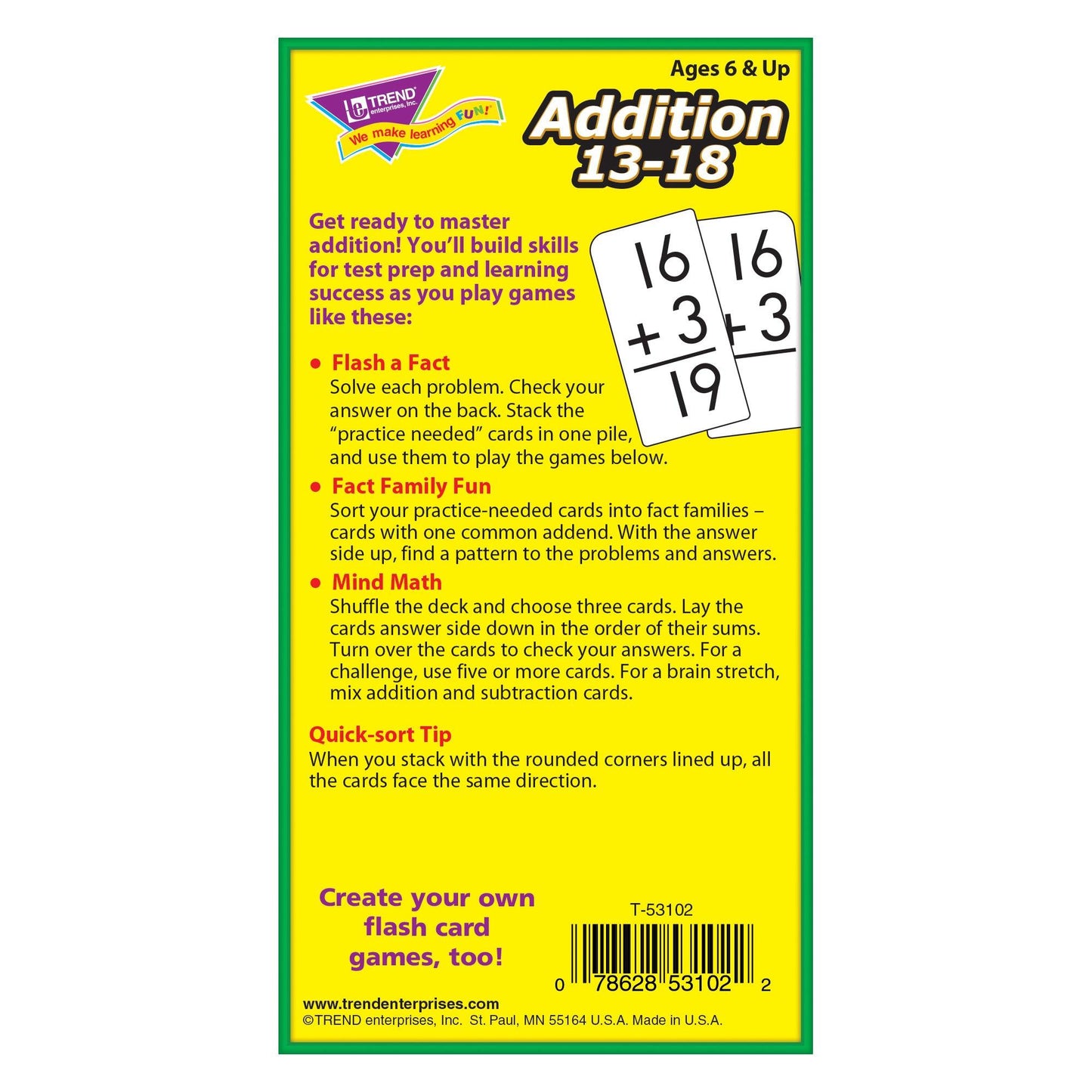 Addition 13-18 Skill Drill Flash Cards, 3 Packs - Loomini
