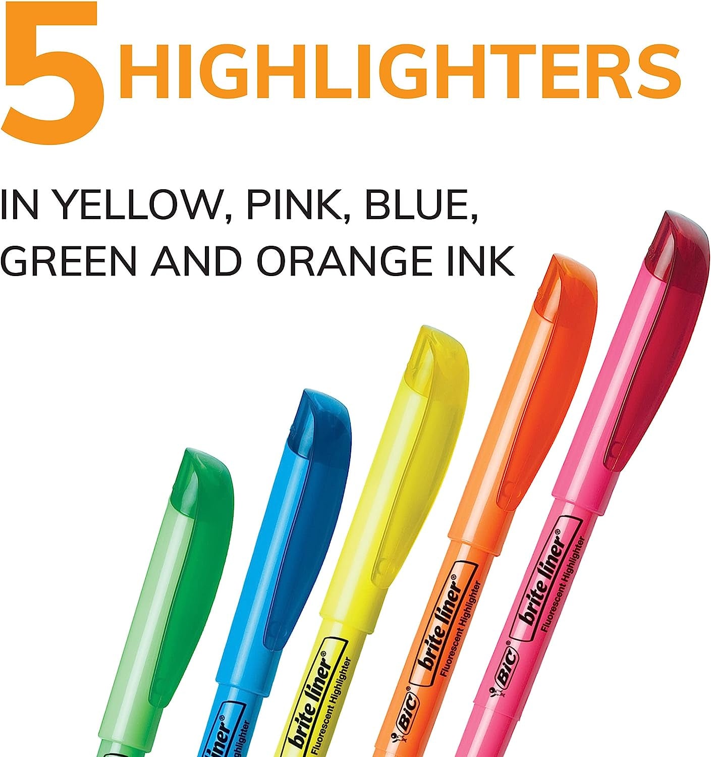 Brite Liner Highlighters, Chisel Tip, 5-Count Pack of Highlighters Assorted Colors, Ideal Highlighter Set for Organizing and Coloring
