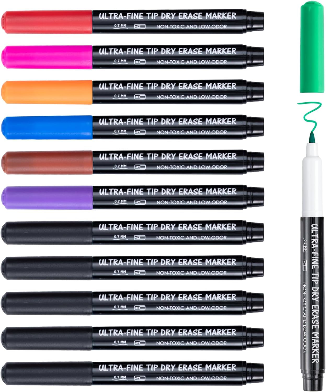 Dry Erase Markers Ultra Fine Tip, 0.7Mm, Low Odor, Extra Fine Point Dry Erase Markers for Planning Whiteboard, Calendar Boards, 12 Count Assorted Colors Whiteboard Markers for Kids