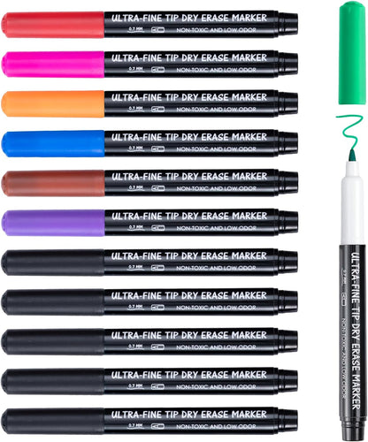 Dry Erase Markers Ultra Fine Tip, 0.7Mm, Low Odor, Extra Fine Point Dry Erase Markers for Planning Whiteboard, Calendar Boards, 12 Count Assorted Colors Whiteboard Markers for Kids