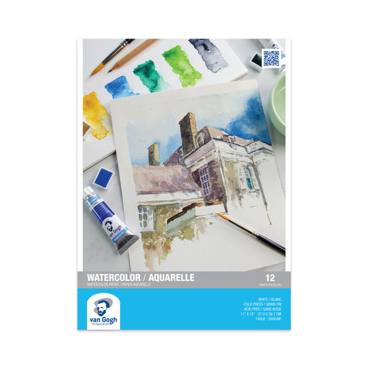 Watercolor Paper Pad, 140lbs, Cold Press, 11" x 15", 12 Sheets