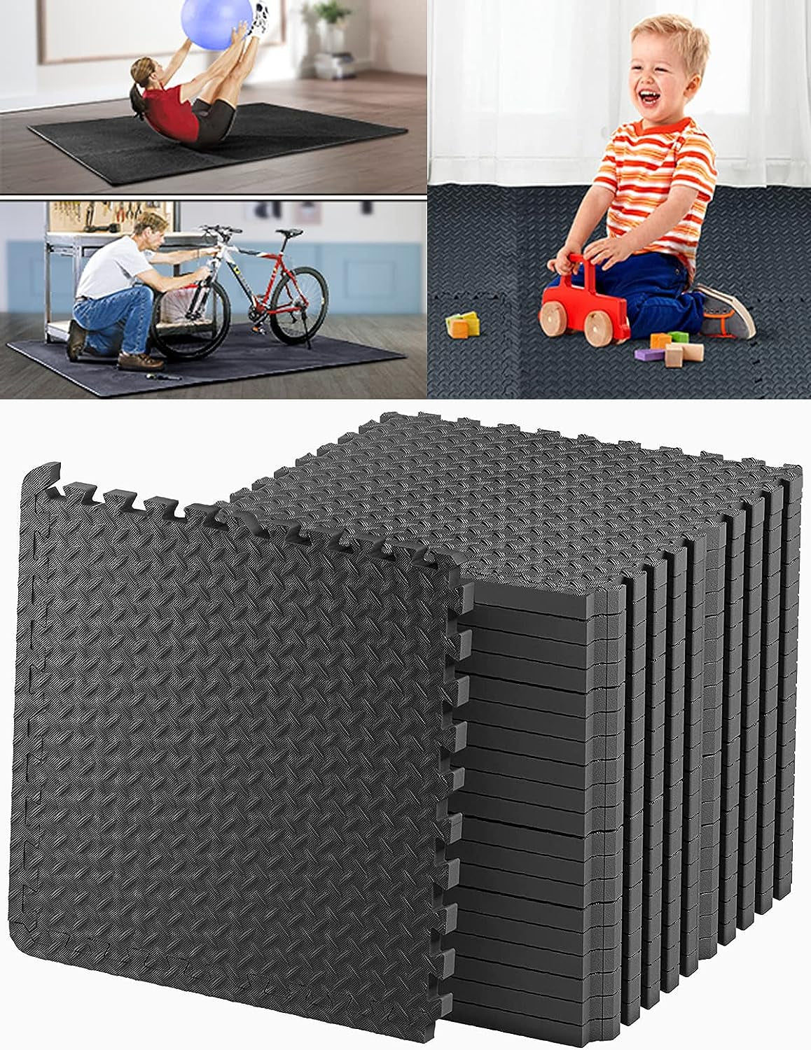 Puzzle Exercise Mat, 20 Tiles Foam Interlocking Exercise Mats - Floor Tiles for Gym Equipment and Cushion for Workouts