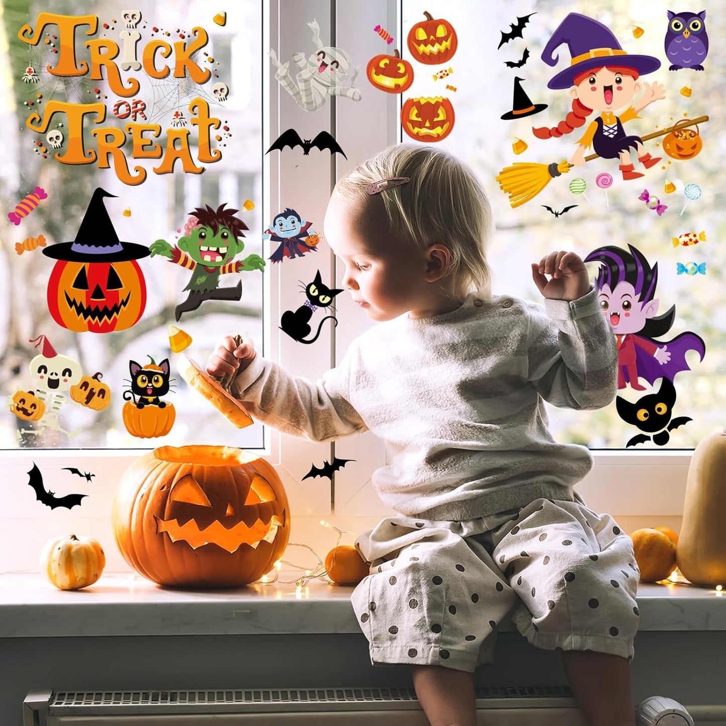 Halloween Window Clings for Glass Windows, Cute Halloween Window Decorations for Kids, Indoor Stickers Decals Decor for Home