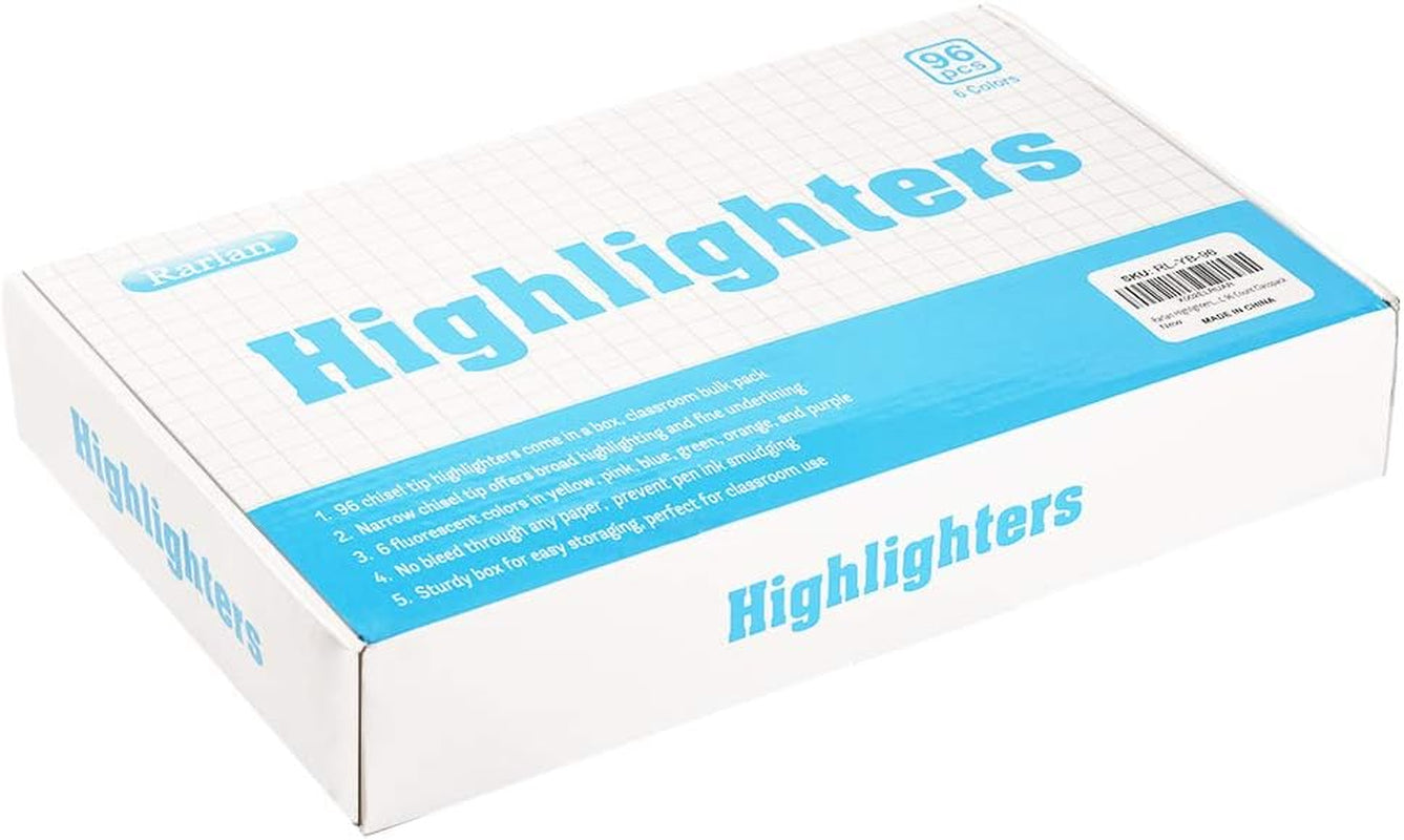 Highlighters, Chisel Tip, Assorted Fluorescent, 96 Count Bulk Pack