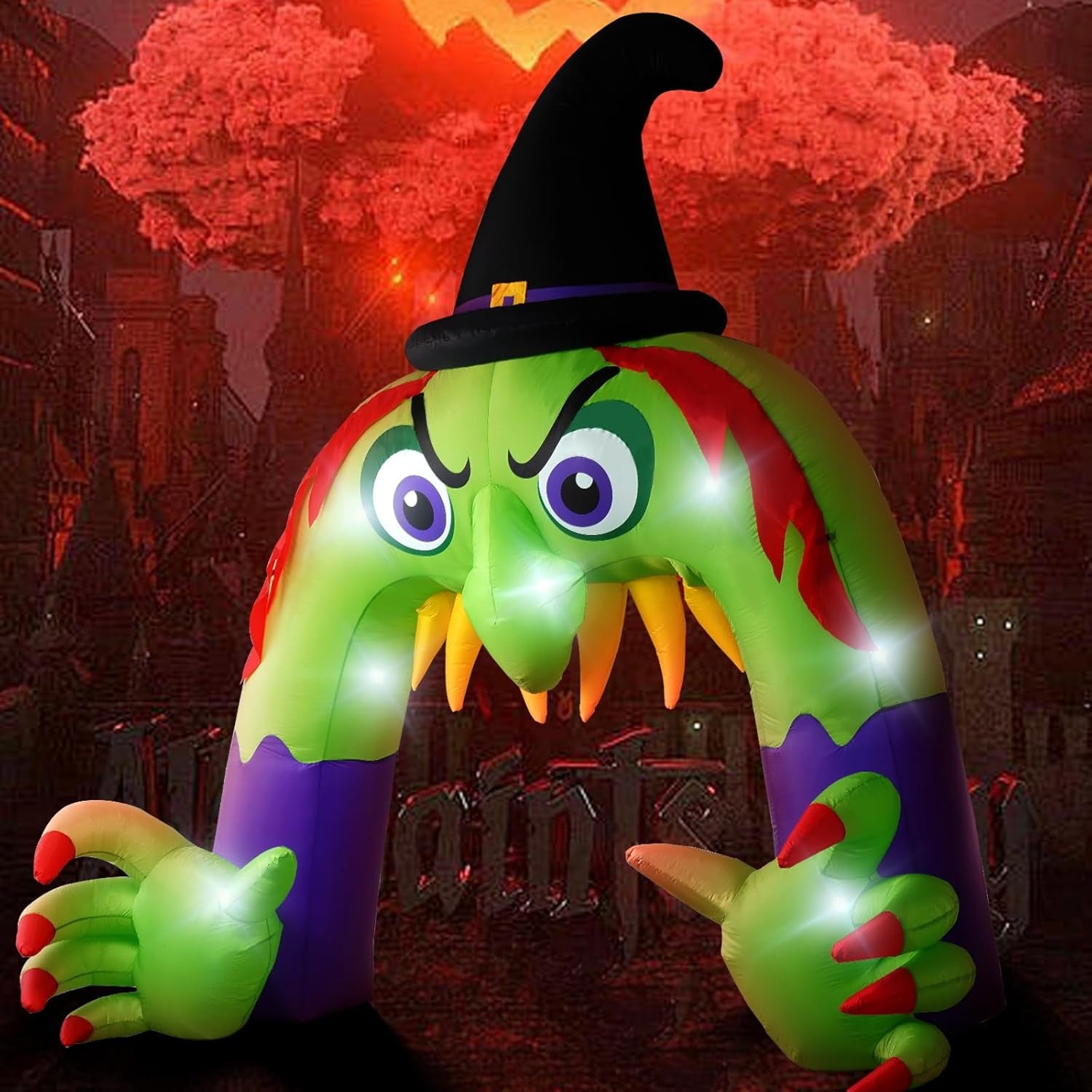 Amazingforless (4Ft-12Ft) Halloween LED Inflatable Decorations W/Blower Spooky Animated Blow up (Frankenstein, Dragon, Ghost, Pumpkin, Skeleton Dog,Tree,Clown, Archway)