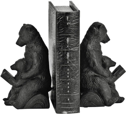 Vintage Bookends Grizzly Bear Mom and Cub Kids Reading Book Ends Desk Top Bookrack Bookshelves Stopper Support Cabin Cottage Jungle Animal Farmhouse Boho Home Decor Heavy Duty