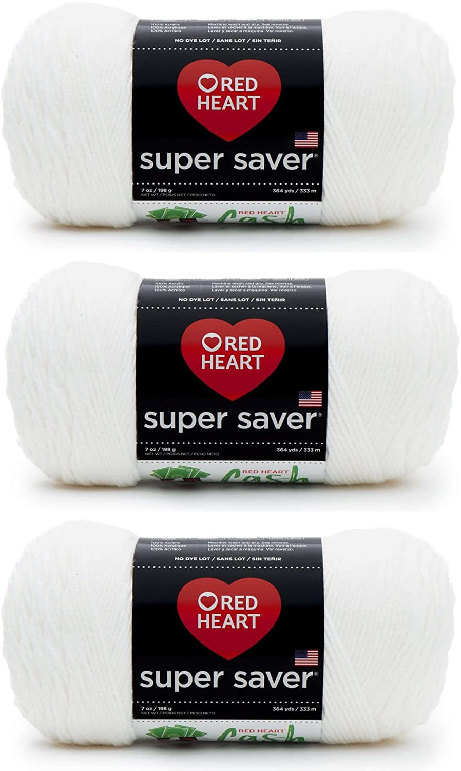 Super Saver White Yarn - 3 Pack of 198G/7Oz - Acrylic - 4 Medium (Worsted) - 364 Yards - Knitting/Crochet