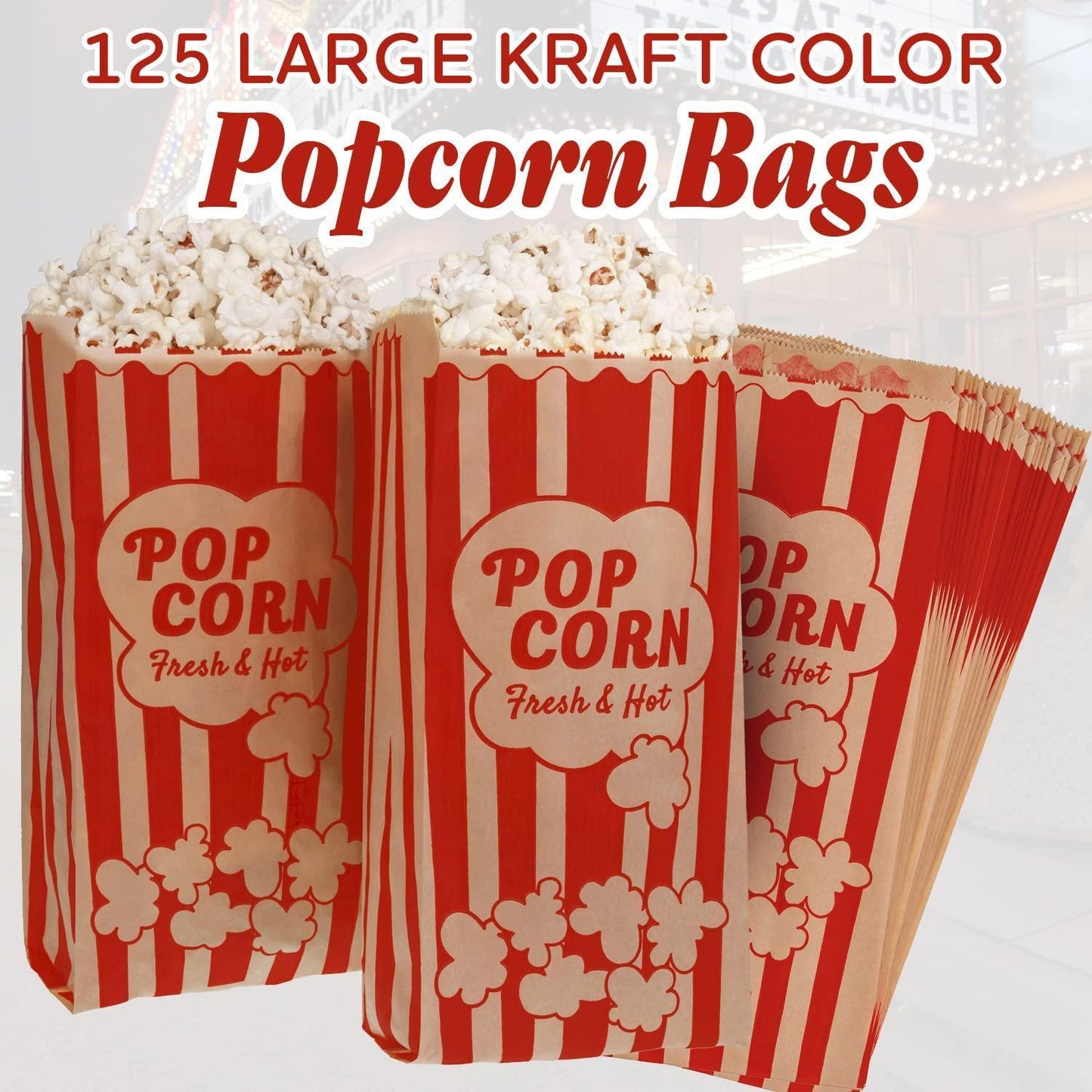 Popcorn Bags 2oz   Bulk Pack of 125   Large Brown & Red Individual Pop Corn