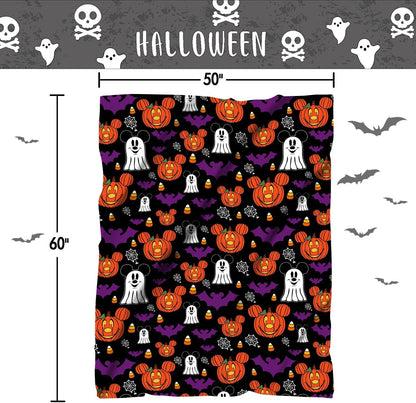 Halloween Throw Blankets, Halloween Jack-O-Lantern Pumpkins Ghost Bat Cartoon Mouse Flannel Blanket Gifts, Soft Cozy Halloween Decorative Bed Throw Blankets 60X50 Inch