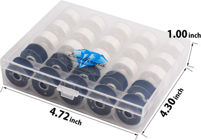 25Pcs 15White+10Black Prewound Bobbin Thread Size a Class 15 (SA156) 60WT with Clear Storage Plastic Case Box 70D/2 for Brother Embroidery Thread Sewing Thread Machine DIY