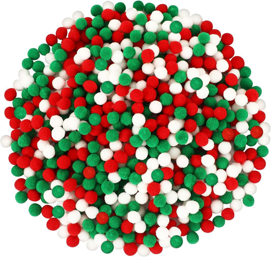 Christmas Pom Poms Balls, 1000 Pieces Red Green White Pompoms Pom Poms for Crafts Making DIY Holiday Christmas Decorations Supplies (3 Colors,1 Cm )