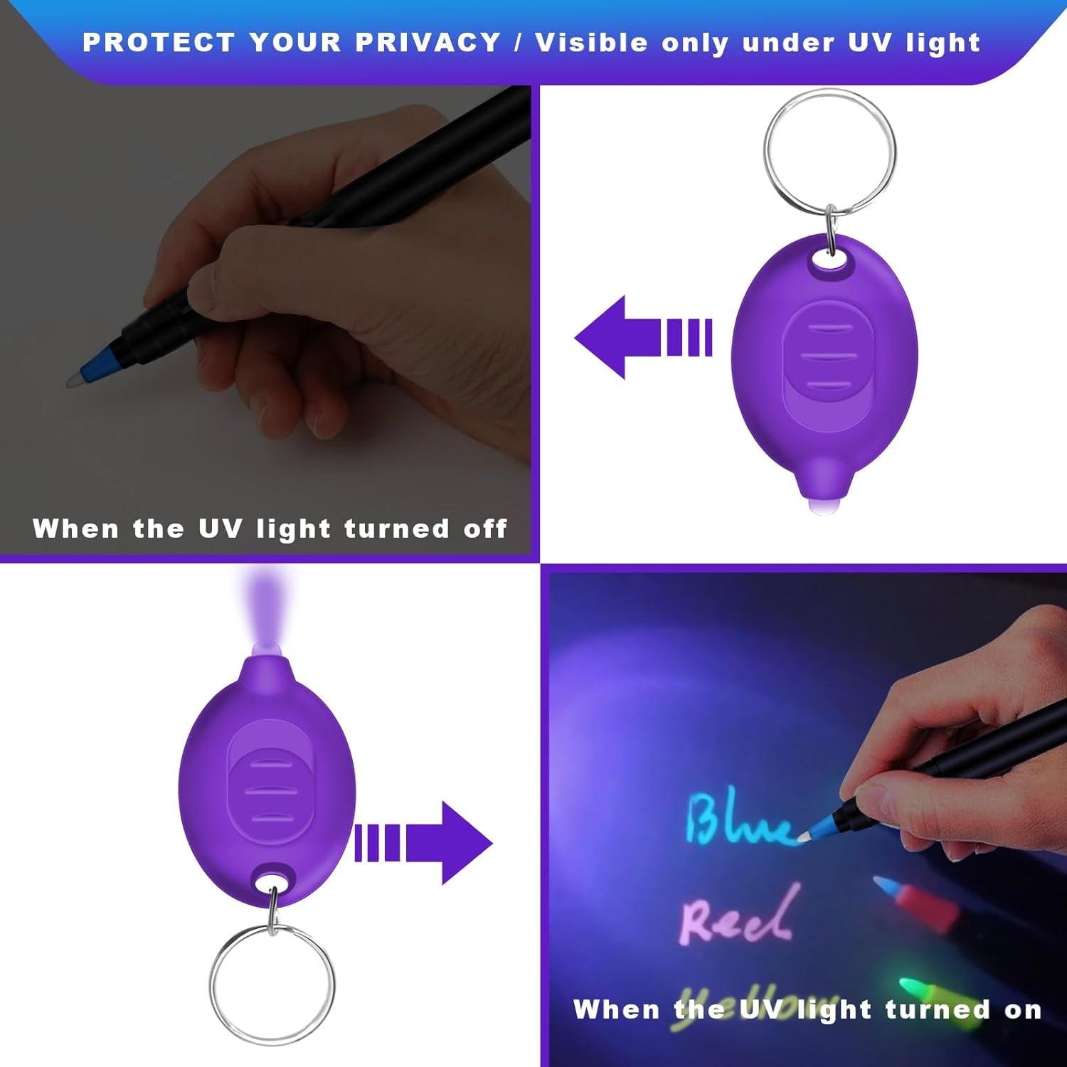 Invisible Ink Pen, Spy Pen with 6 PCS Mini UV LED Keychain Flashlight, Disappearing Ink Magic Pen with Black Light Markers for Secret Notes, Fit for Christmas Halloween Holiday Gifts (6 PCS)