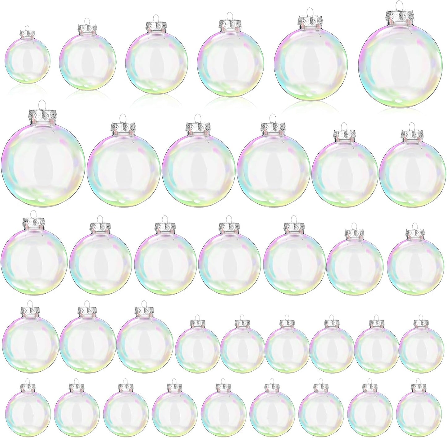 36 Pcs Iridescent Christmas Ornaments Balls, Transparent Plastic Balls for DIY Halloween Cauldron, Holiday Party Decor, 6 Sizes