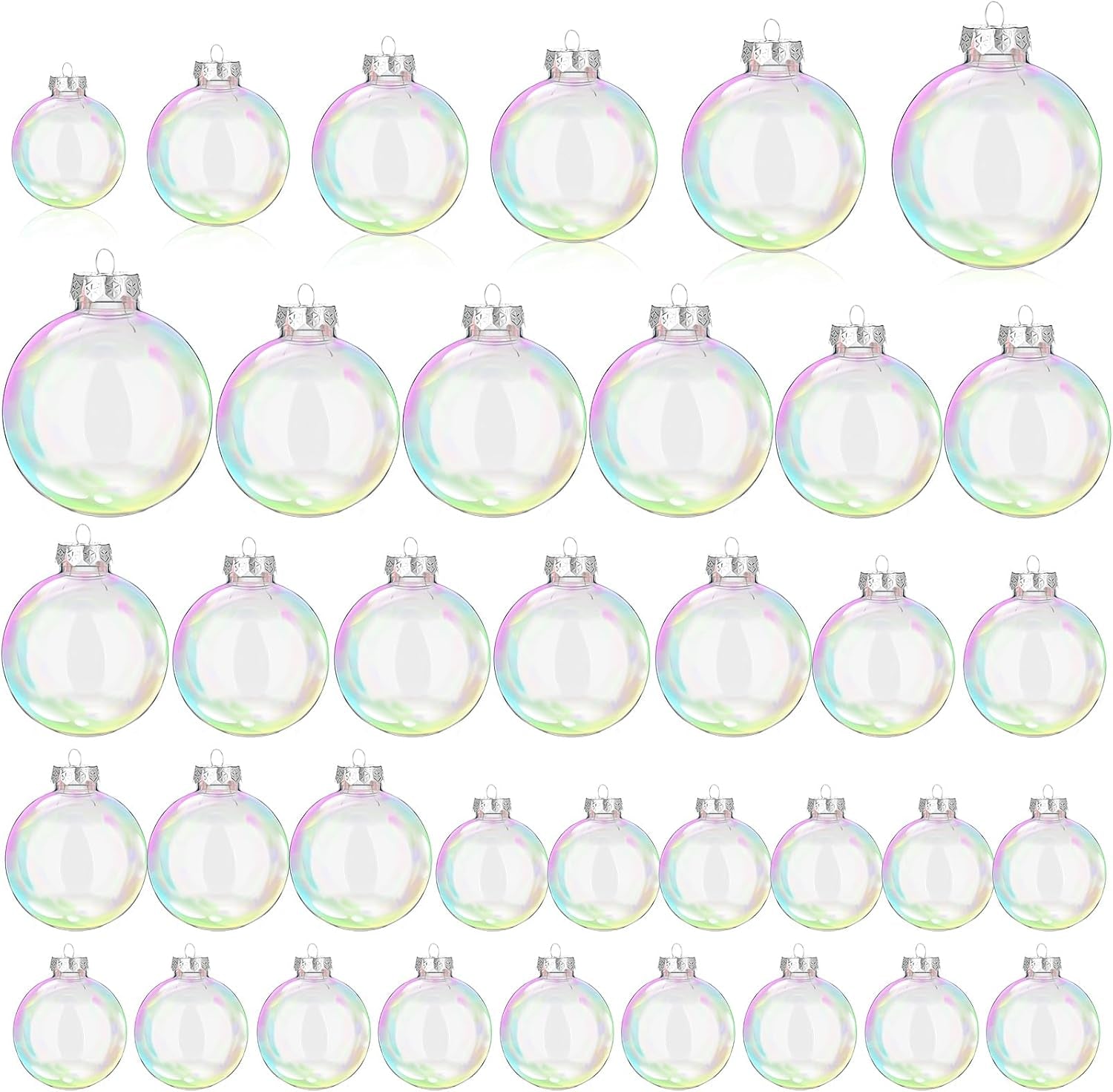 36 Pcs Iridescent Christmas Ornaments Balls, Transparent Plastic Balls for DIY Halloween Cauldron, Holiday Party Decor, 6 Sizes