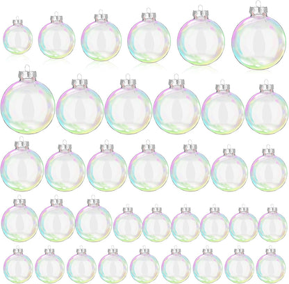 36 Pcs Iridescent Christmas Ornaments Balls, Transparent Plastic Balls for DIY Halloween Cauldron, Holiday Party Decor, 6 Sizes