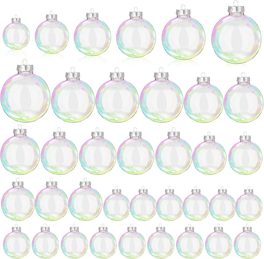 36 Pcs Iridescent Christmas Ornaments Balls, Transparent Plastic Balls for DIY Halloween Cauldron, Holiday Party Decor, 6 Sizes