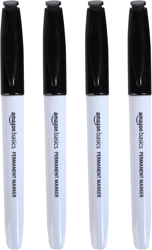 Fine Point Tip Permanent Markers, Black 4 Pack