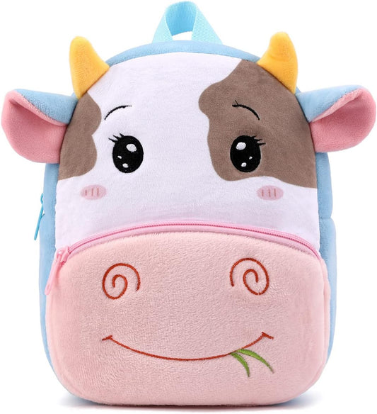 Toddler Backpack for Boys and Girls, Cute Soft Plush Animal Cartoon Mini Backpack Little for Kids 2-6 Years (Cows)