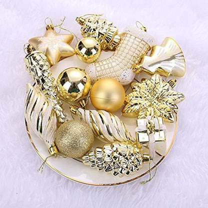 76Ct Christmas Tree Ornaments Set,Golden Shatterproof Christmas Balls Decorations,Xmas Decorative Hanging Ornaments(Golden)