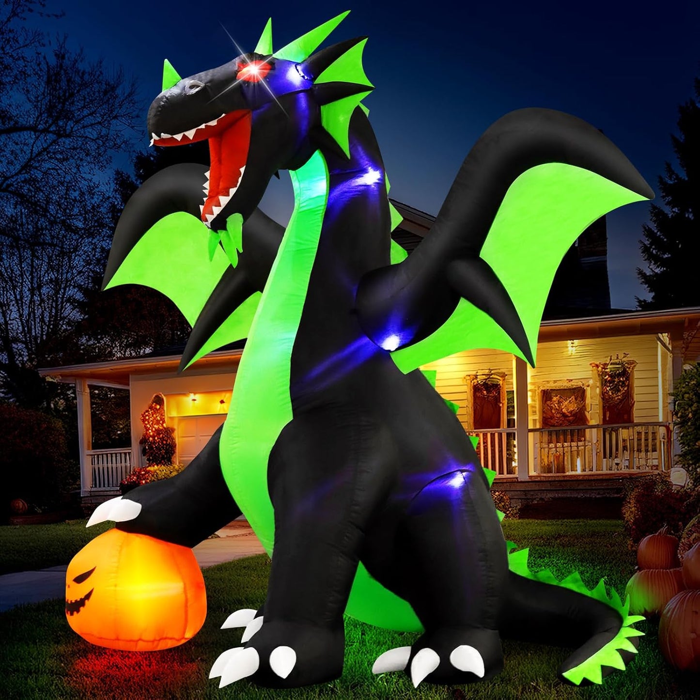 Halloween Inflatable Dragon Outdoor Decorations : 9FT Large Blow up Yard Dragon with Pumpkin and LED Lights for Halloween Fun Holiday Party Garden Lawn Decoration